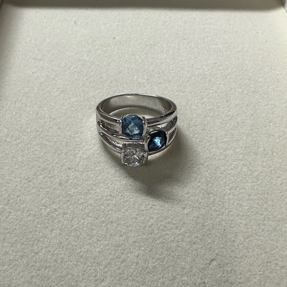 Lia Sophia Silver Ring with Blue and Clear Stones size 10.5